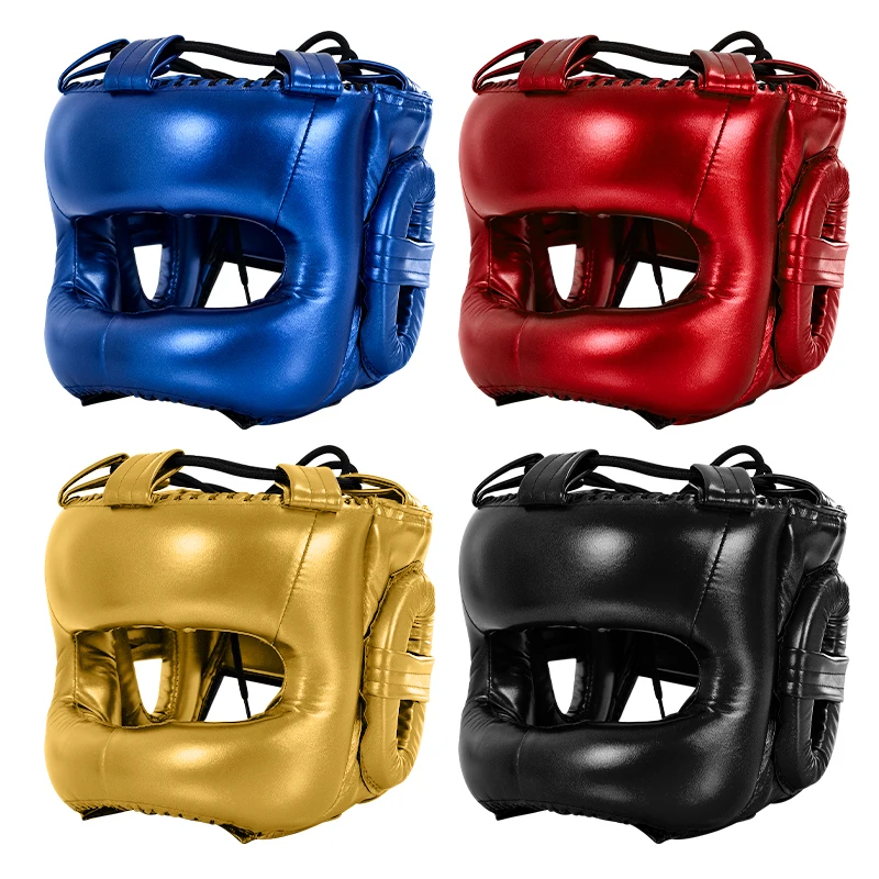 Boxing Helmet Full Coverage Sparring Headgear with Ear Protection Adjustable Headgear PU Leather Training Head Guard Thickened