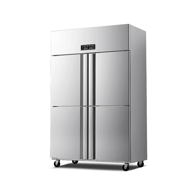 Commercial  Double temperature Four Door Vertical Refrigerator Stainless Steel Cooler Deep Freezer