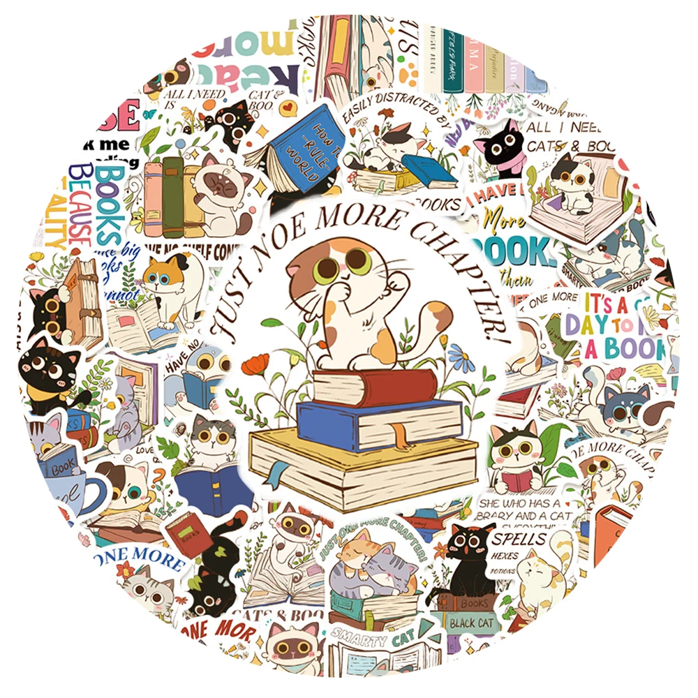 

10/30/60pcs Funny Cartoon Books and Cats Stickers Cute Creative Graffiti Sticker Luggage Guitar Phone Fridge PVC Decals Packing