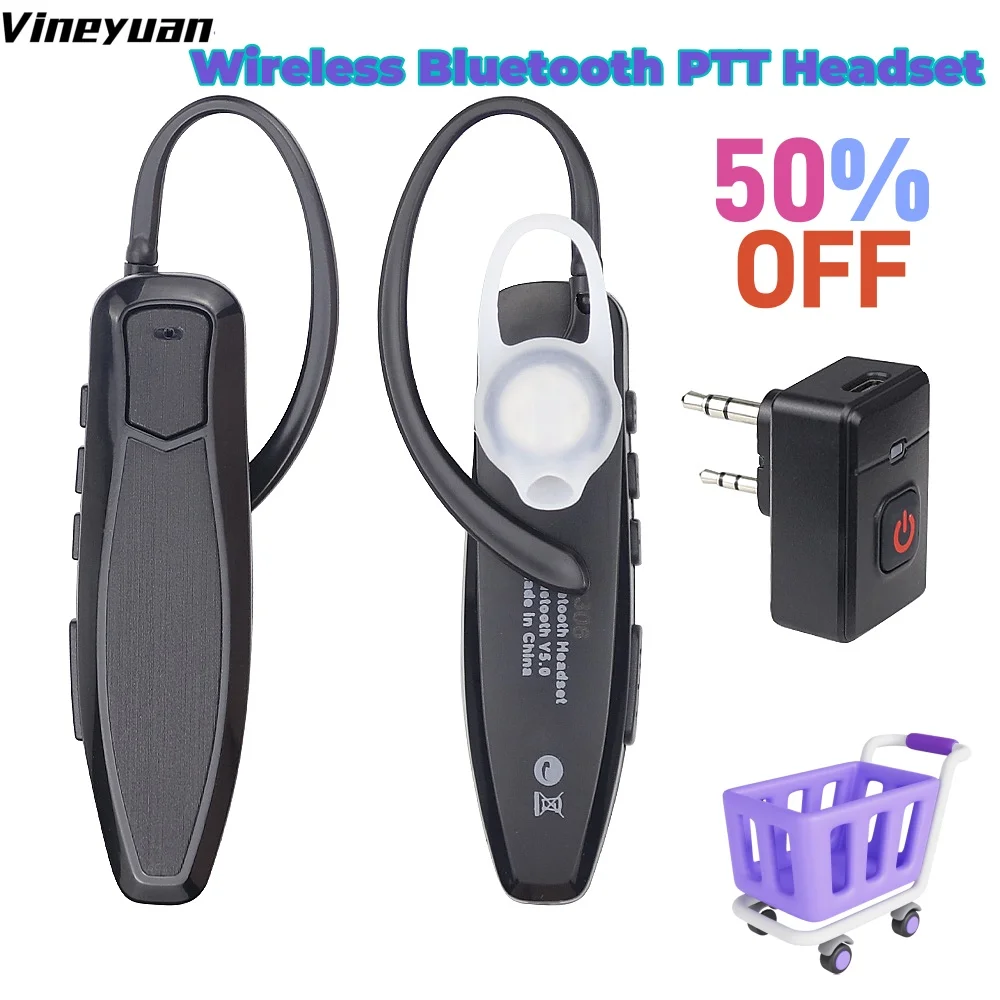 Walkie Talkie Wireless Bluetooth PTT Headset Earpiece Hands-Free K Plug For BAOFENG UV-5R BF-888S KENWOOD Quansheng UV K5 Microp