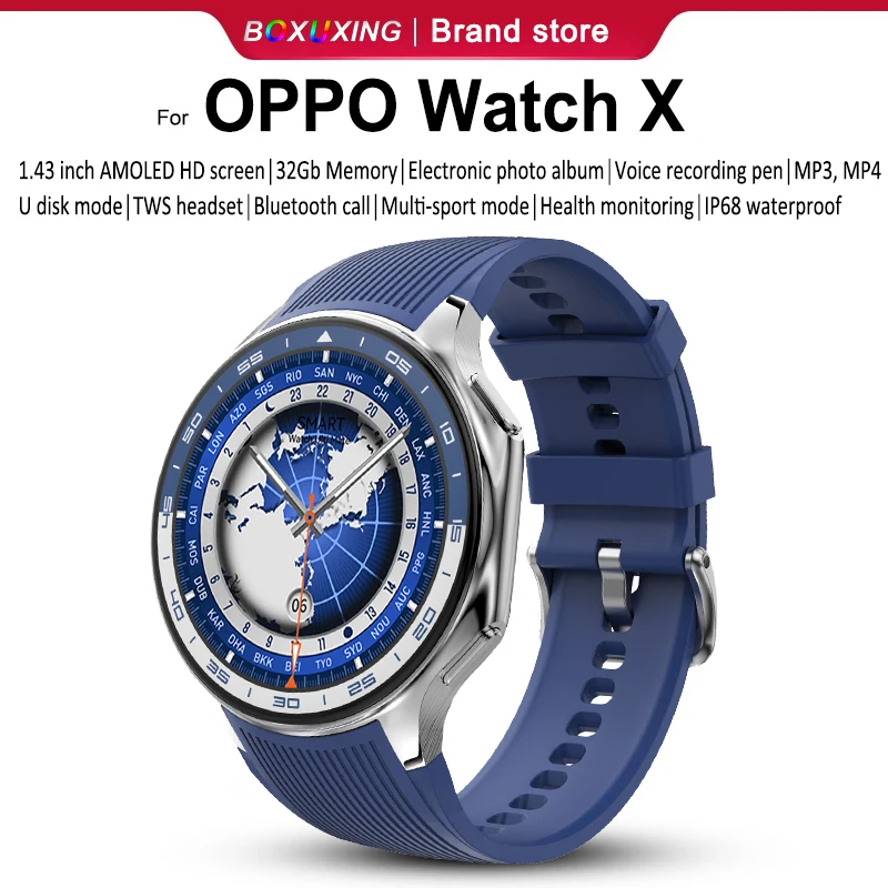 2025 New For OPPO Watch X Smart Watch 4G Memory Music Video HD Bluetooth Call IP68 Waterproof AMOLED Smart Watch TWS Earphones