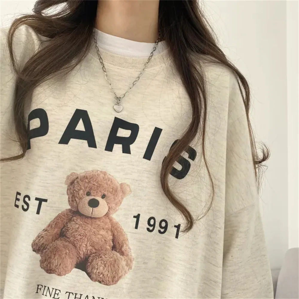 Women Sports Fashion Casual Hooded Bear Printing Hoodies Warm O-neck Sweatshirt Fleece Hoody Novelty Tide Clothes Spring