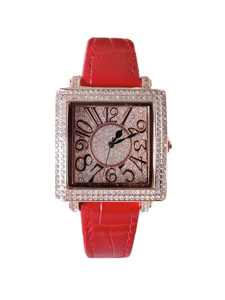 Ladies Quartz Watches Leather Belt Buckle Casual Fashion Women Wristwatch Stainless Steel Square Rhinestone Wrist Watch