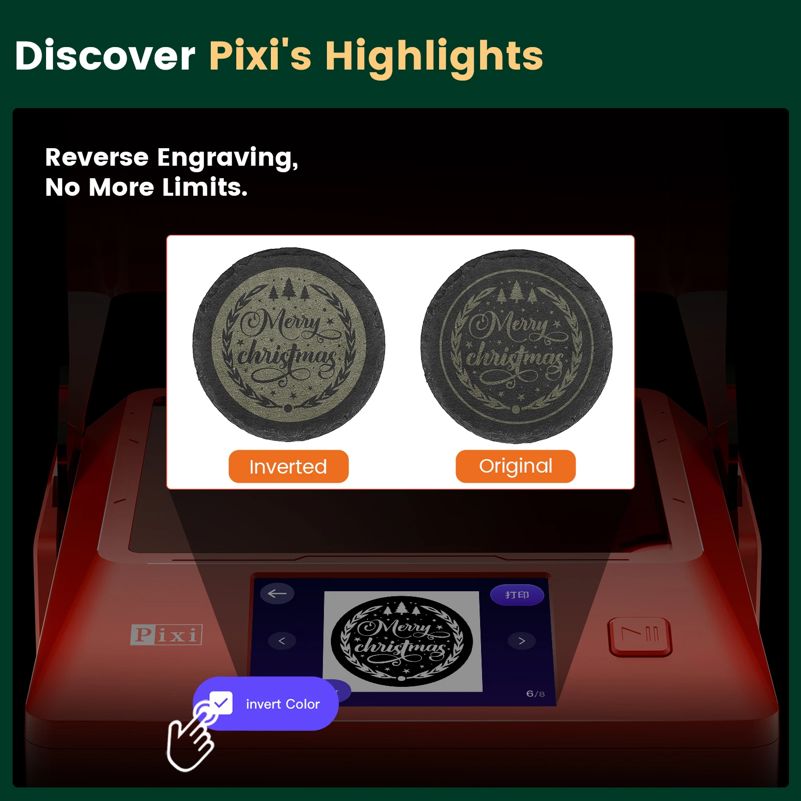 Algolaser pixi máquina de gravação a laser com tela sensível ao toque ajuste automático potência/velocidade para presente diy fazendo gravador a laser de mesa