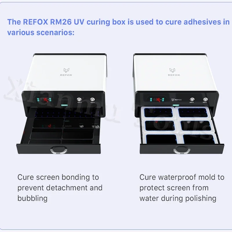 

Refox RM26 Big Power Edge UV Lamp Curing Box No Wave Bubble Back Solution For Samsung S23 S22 Ultra LCD Glass OCA Repair Tools