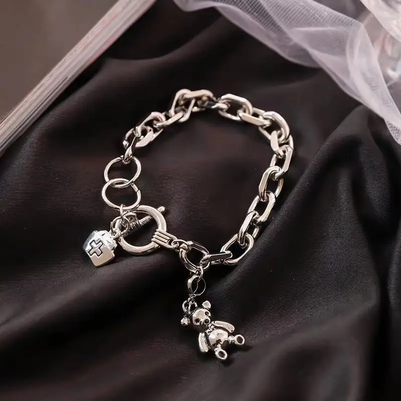 Korean Version Bracelet Ins Net Red Dark Hey Girl Fashion New Texture Hip Hop Dance Personality Cold Wind Bear Ot Chain Bracelet