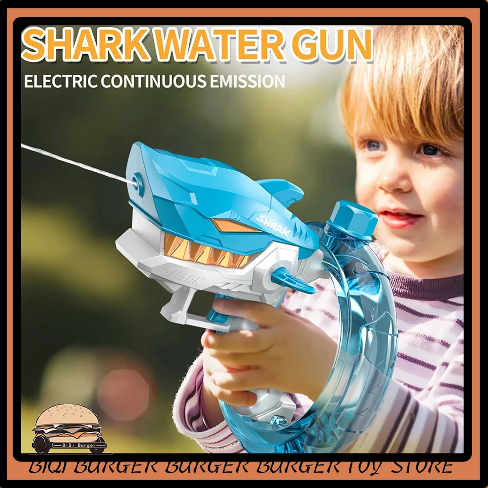 

Summer Water Gun Electric High-Capacity Shark Rechargeable Automatic Squirt Guns One-Button Powerful Water Sprayer For Kids Toy