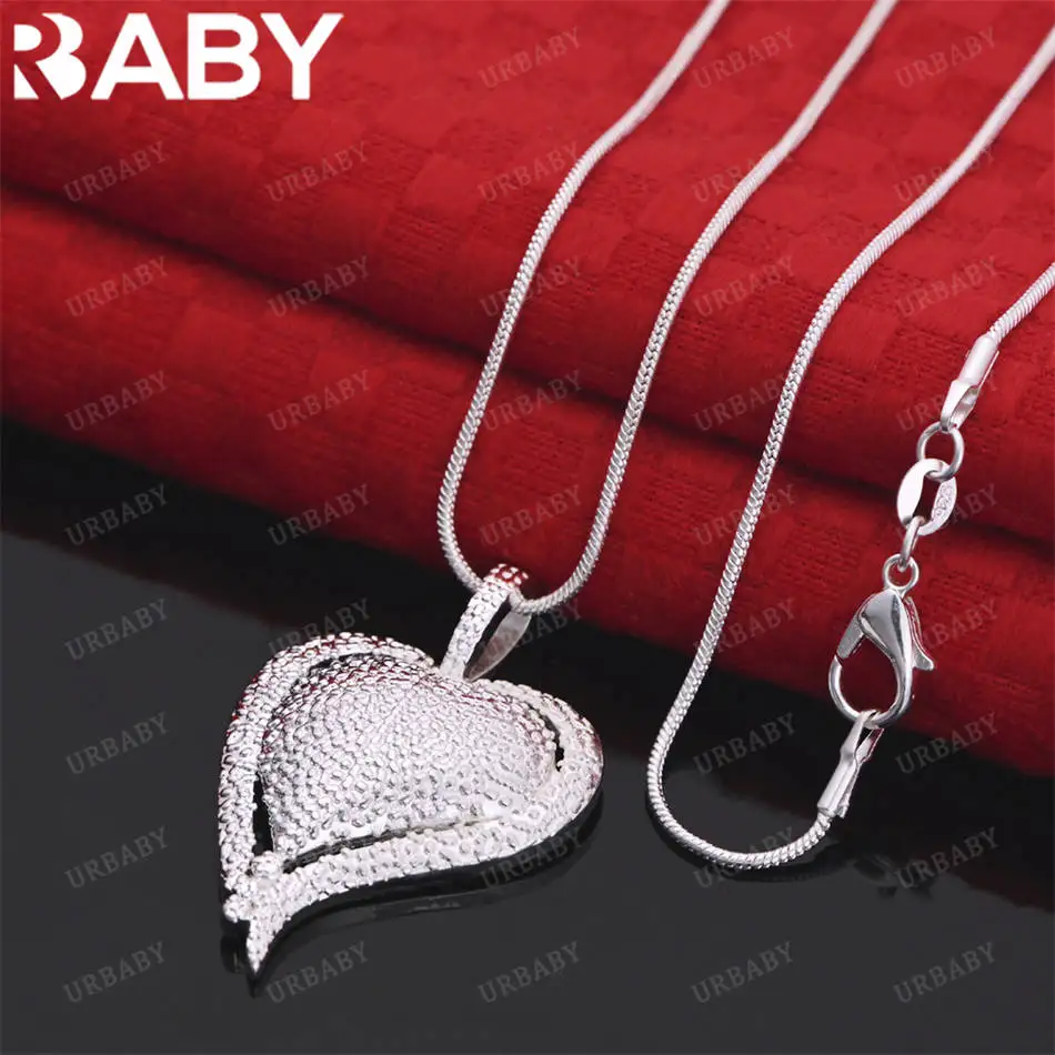 

URBABY 40-75cm 925 Sterling Silver Heart Pendant Necklace For Women Charm Trend Birthday Gifts Fashion Party