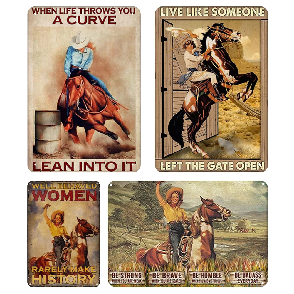 4Pcs Western Cowgirl Vintage Metal Plate Rectangular Iron Painting Kit 20x30cm