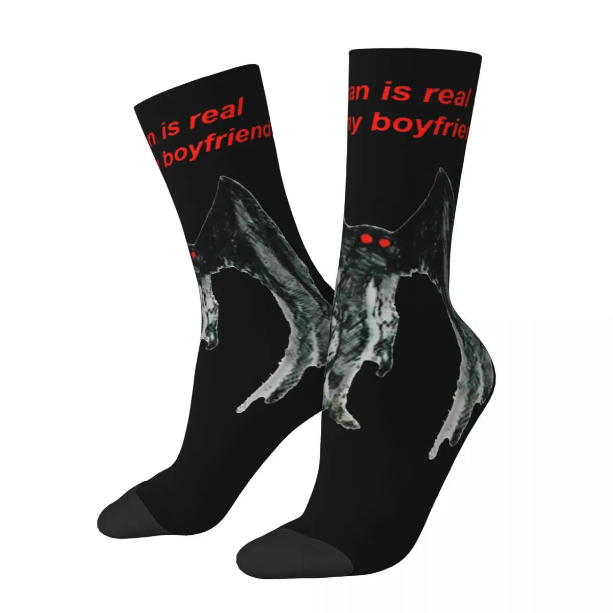 Sock for Men Mothman Is Real And He's My Boyfriend Hip Hop Harajuku A prophet of misfortune Seamless Pattern Crew Sock Casual