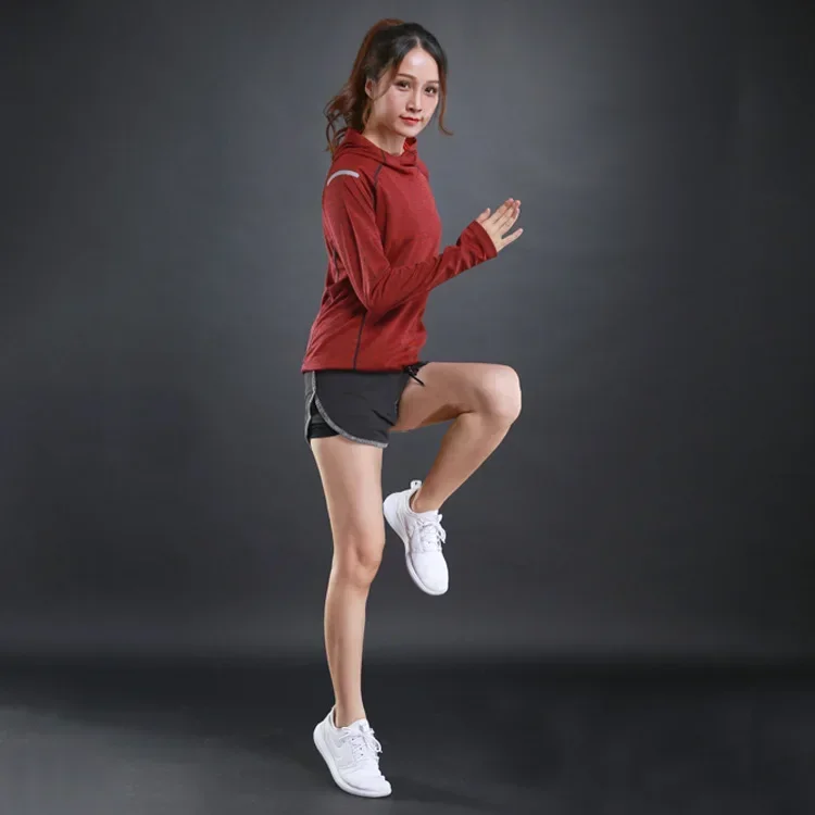 Autumn Thin Women Running T Shirts Gym Fitness Long Sleeves Sweatshirts Quick Dry Training Breathable Hood Sports Yoga Clothing