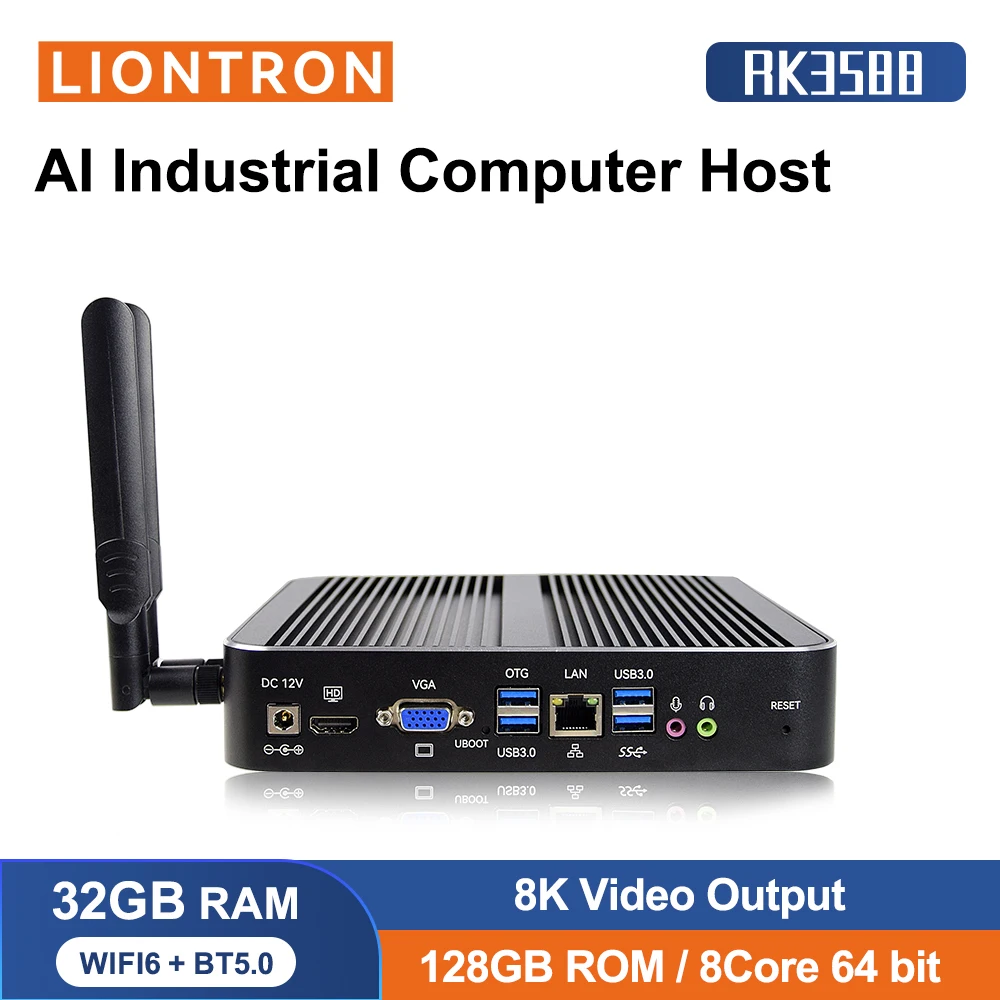 Liontron Rockchip RK3588 Octa Core 8K Dual Display HD input 8GB 32GB DDR4 128GB Linux Android 12 Mini PC for industrial computer