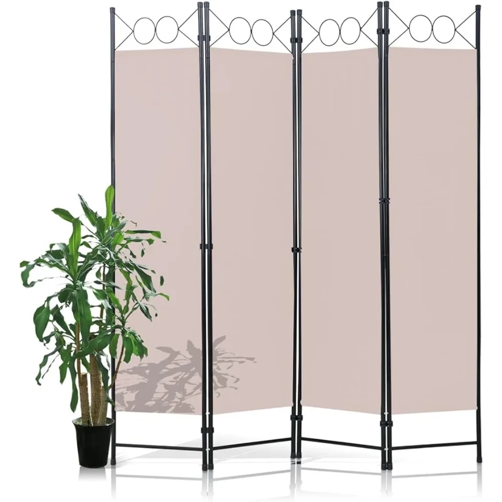 

Room Divider 4 Panels Room Divider Wall Folding Privacy Screens with Steel Frame Freestanding Partition for Home Bedroom,Tan