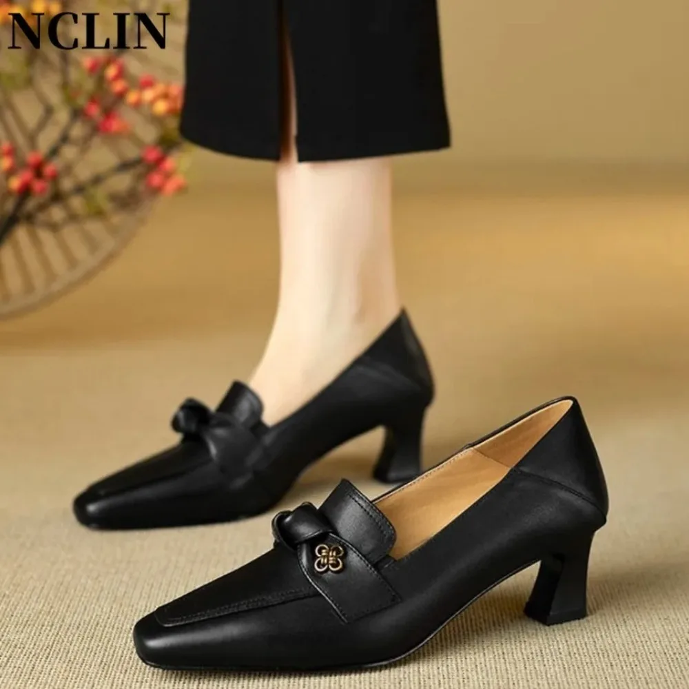 New French retro heigh heels made of cowhide hand sewn with genuine leather Le Fu women's one-step comfortable and casual