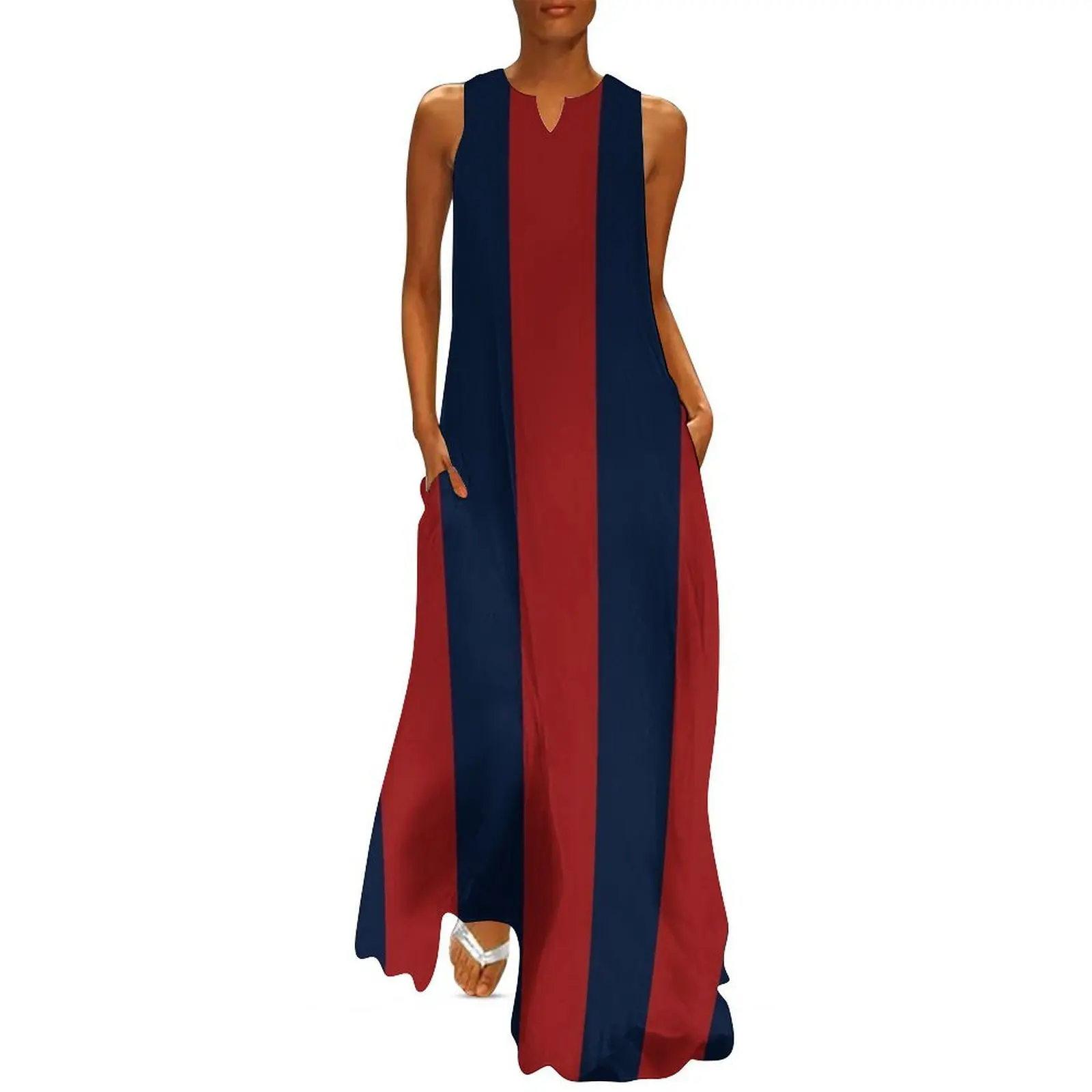 

Navy Three Red Bars Long Dress elegant guest wedding dress elegant women's sets evening dress women women's summer clothing 2025