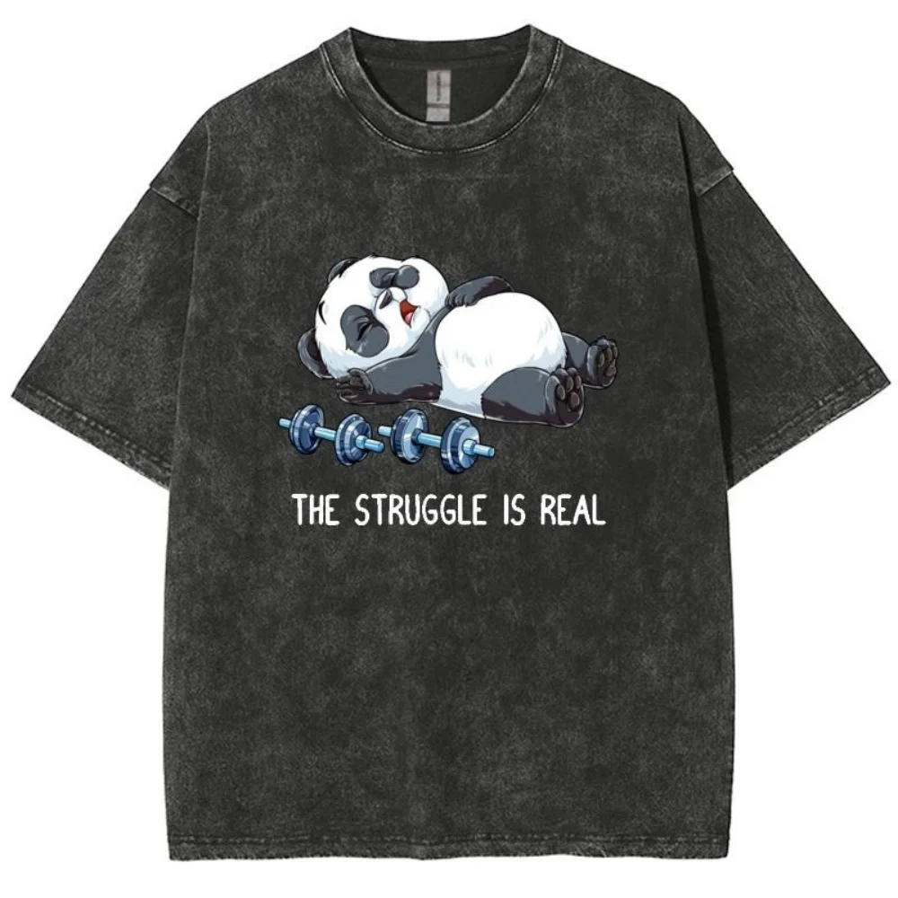 تي شيرت رجالي بتصميم ياباني عتيق مطبوع عليه نمط الباندا القديم بأكمام قصيرة كاجوال للشارع الأمريكي Harajuku Cottons Tees