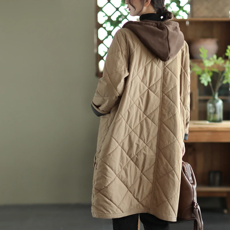 معطف شتوي مبطن من القطن Jaet فني كبير الحجم للنساء معطف طويل بقلنسوة مع كيت للتنقل Sle