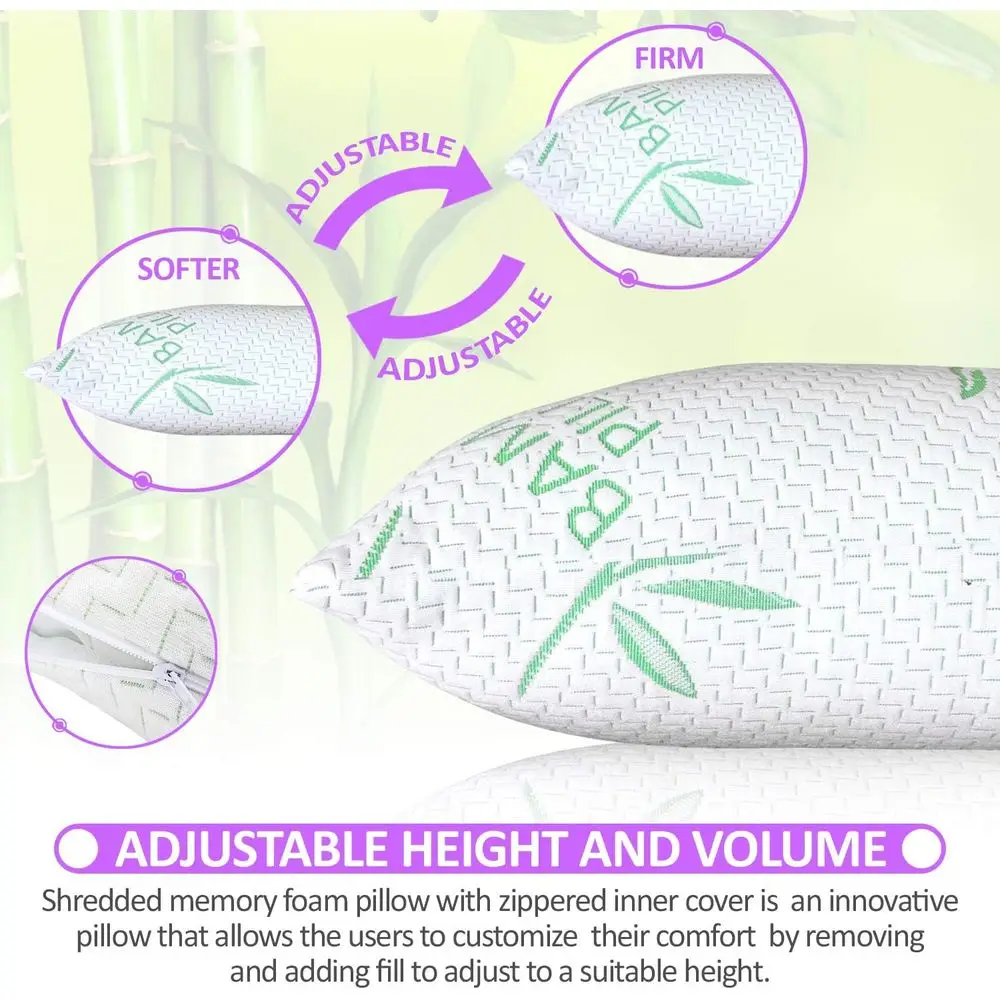 وسائد Elif King Size للنوم مكونة من قطعتين - وسائد من إسفنج الذاكرة الممزقة مع غطاء قابل للإزالة للظهر والمعدة والجانب