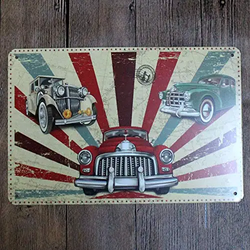 

Free Pintree Original Retro Design Old Classic Car Tin Metal Signs Wall Art | Thick Tinplate Print Poster Wall Decoration for Ga