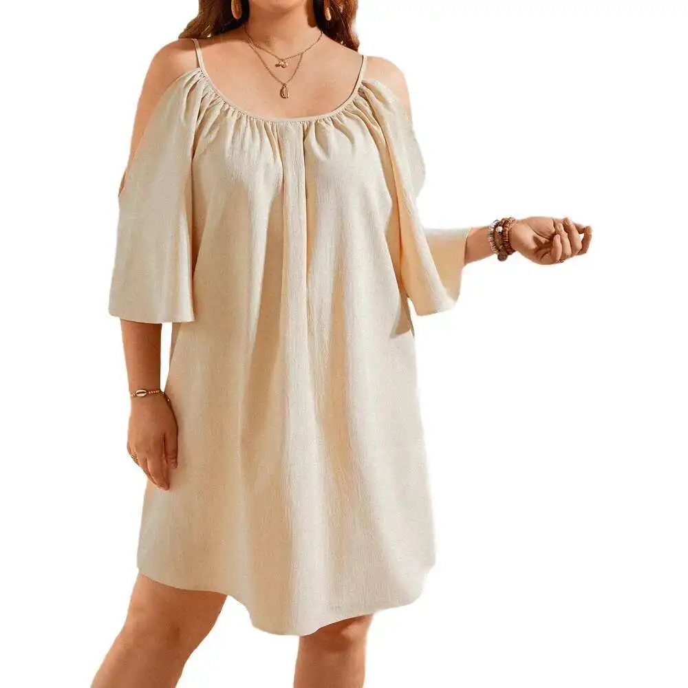 Große Größe Damen 2025, Frühjahr/Sommer, Urlaub, lässig, Rundhalsausschnitt, sexy, schulterfrei, kurzärmelig, Elegantes, lässig, Y2k