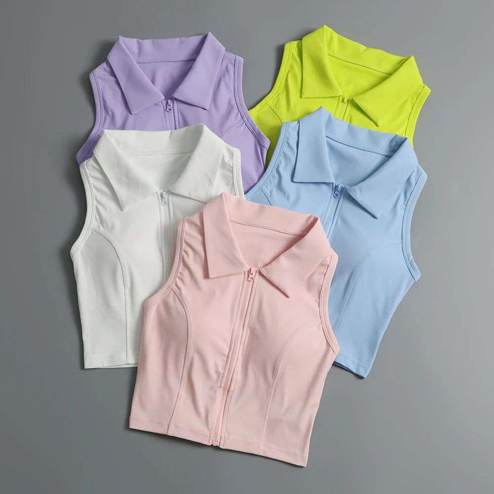 Sports vest women's summer stand-up collar sleeveless vest zipper slim-fitting top outside running fitness yoga clothes