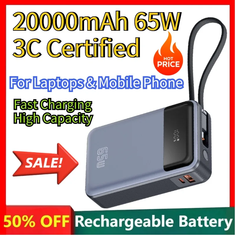 Hot Sale 20000mAh Power Bank, QC Fast Charger with 3C Certification, High Capacity Battery for Travel