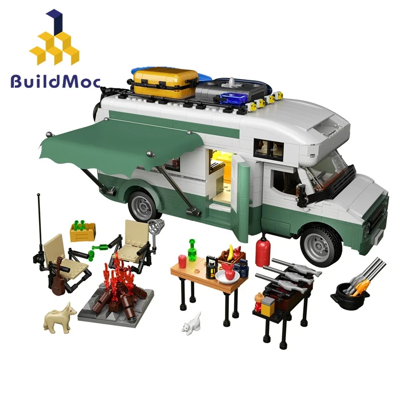 

Buildmoc City Camper Van with Light Barbecue Technical Car MOC Building Blocks Toys for Children Kids Gifts Toy 1586PCS Bricks