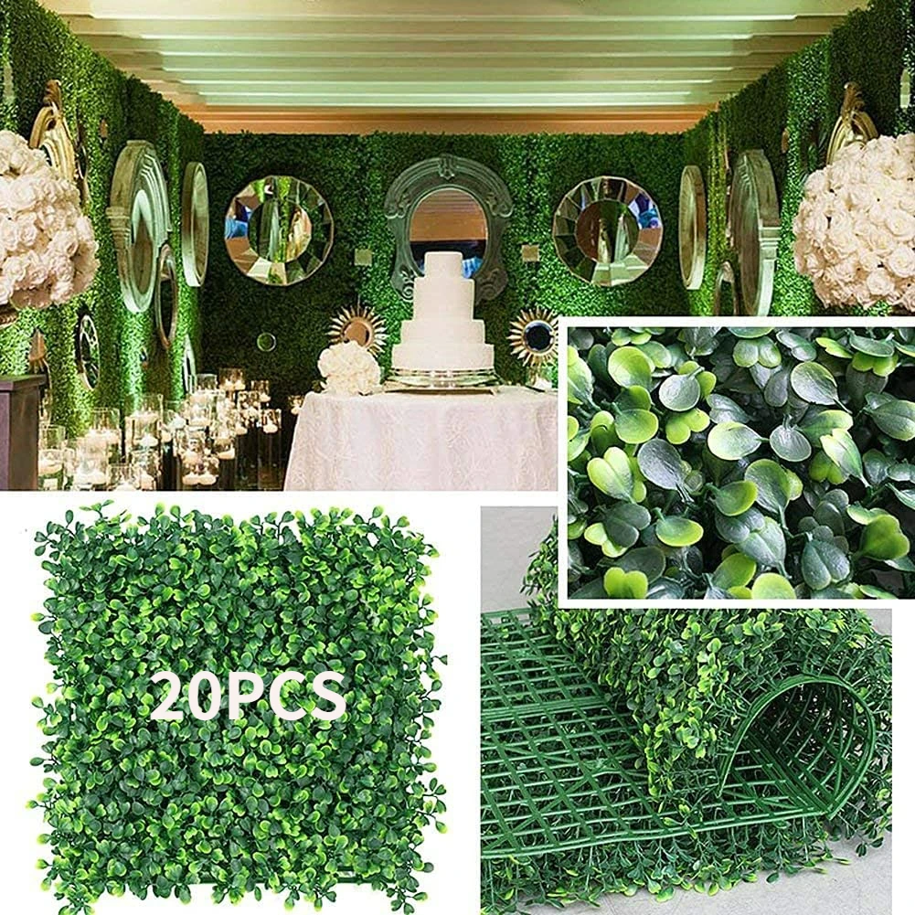 

20pcs Artificial Boxwood Panels 25x25cm Fake Greenery Panels Topiary Hedge Plant Garden Backyard Fence Greenery Walls Decor