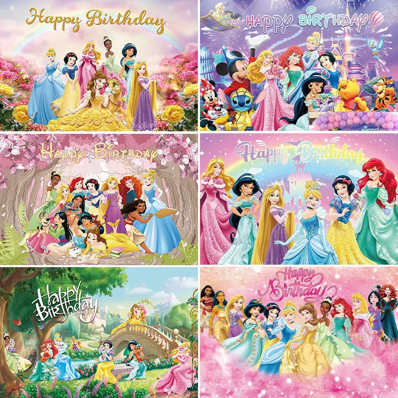 Princess Happy Birthday Photo Backdrop Girl Princess Birthday Party Baby Shower Background