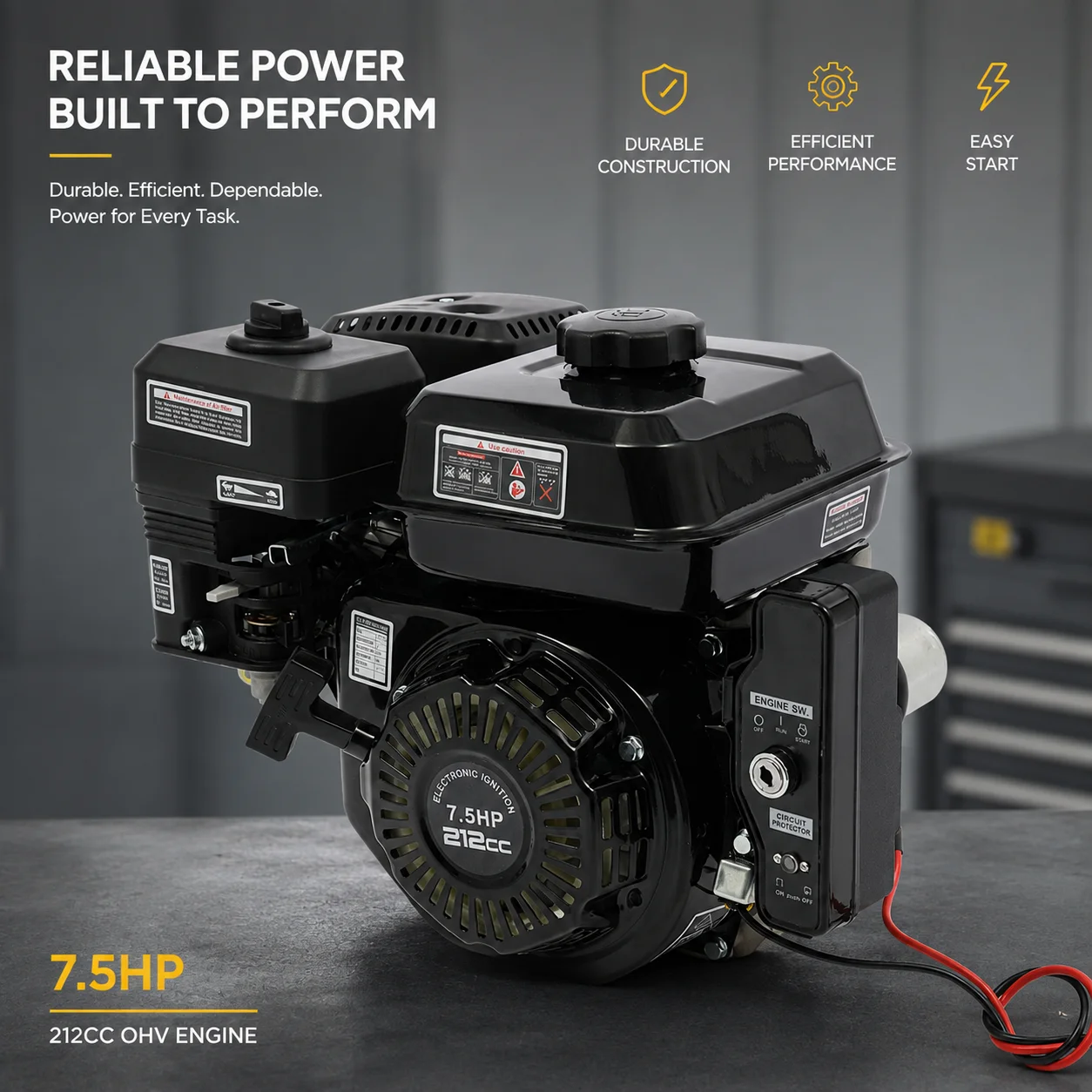 7.5HP 210cc Single Cylinder Engine 4-Stroke Engine Go-Karts Engine Air Cooled Dual Hand & Electric Start 3600RPM 0.95Gal Fuel Tank OHV Fuel Saving Cast Iron Liner for Generator Pressure Washer Compressor Cement Mixer Trencher Heavy Duty