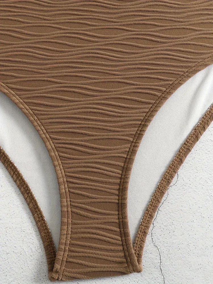 Bikini de cintura alta para mujer, bañador Sexy de realce, traje de baño unicolor, bañador brasileño para mujer, conjunto de Bikini para playa 2024