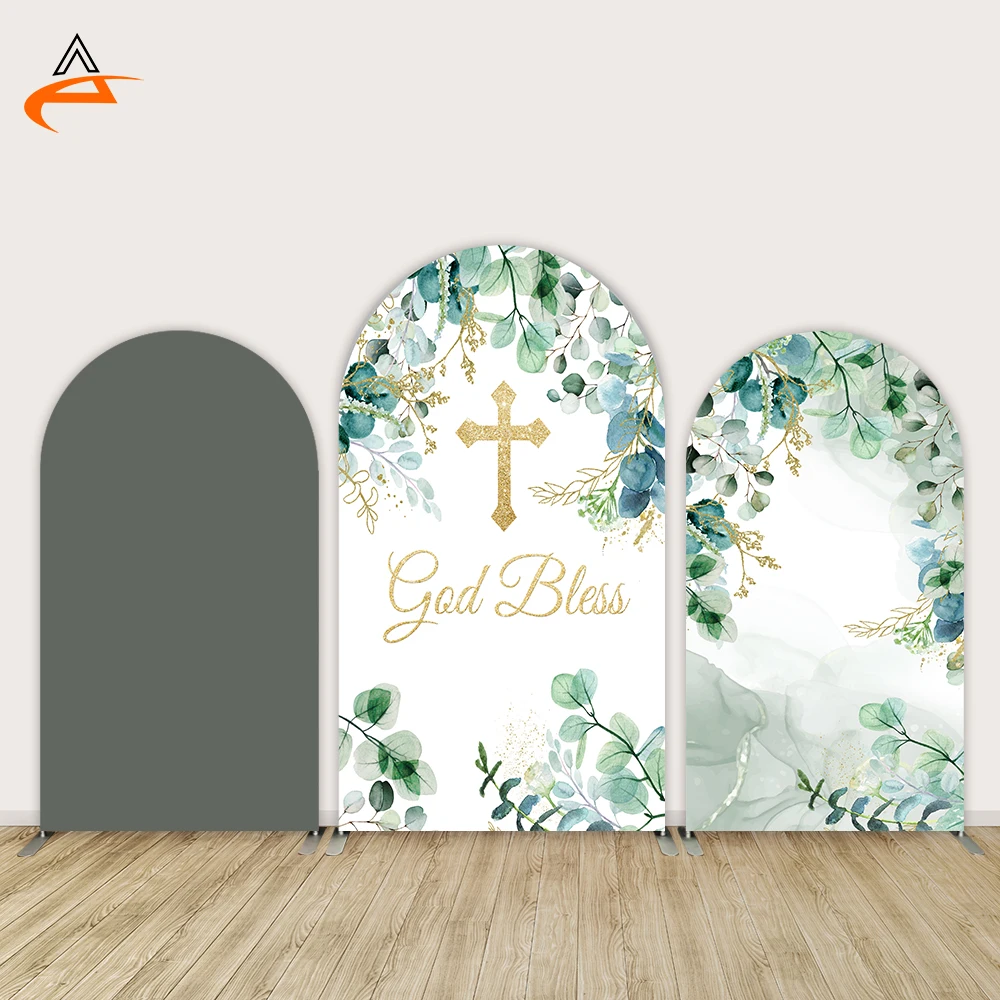 

Baptism Arch Backdrop Party Decoration Cross God Bless Chiara Arch Background Sage Green Wall Frist Holy Communion Banner