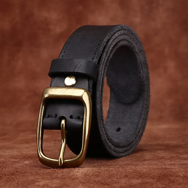Top layer cowhide pin buckle belt men's retro washed distressed trend casual handmade genuine leather men's jeans belt