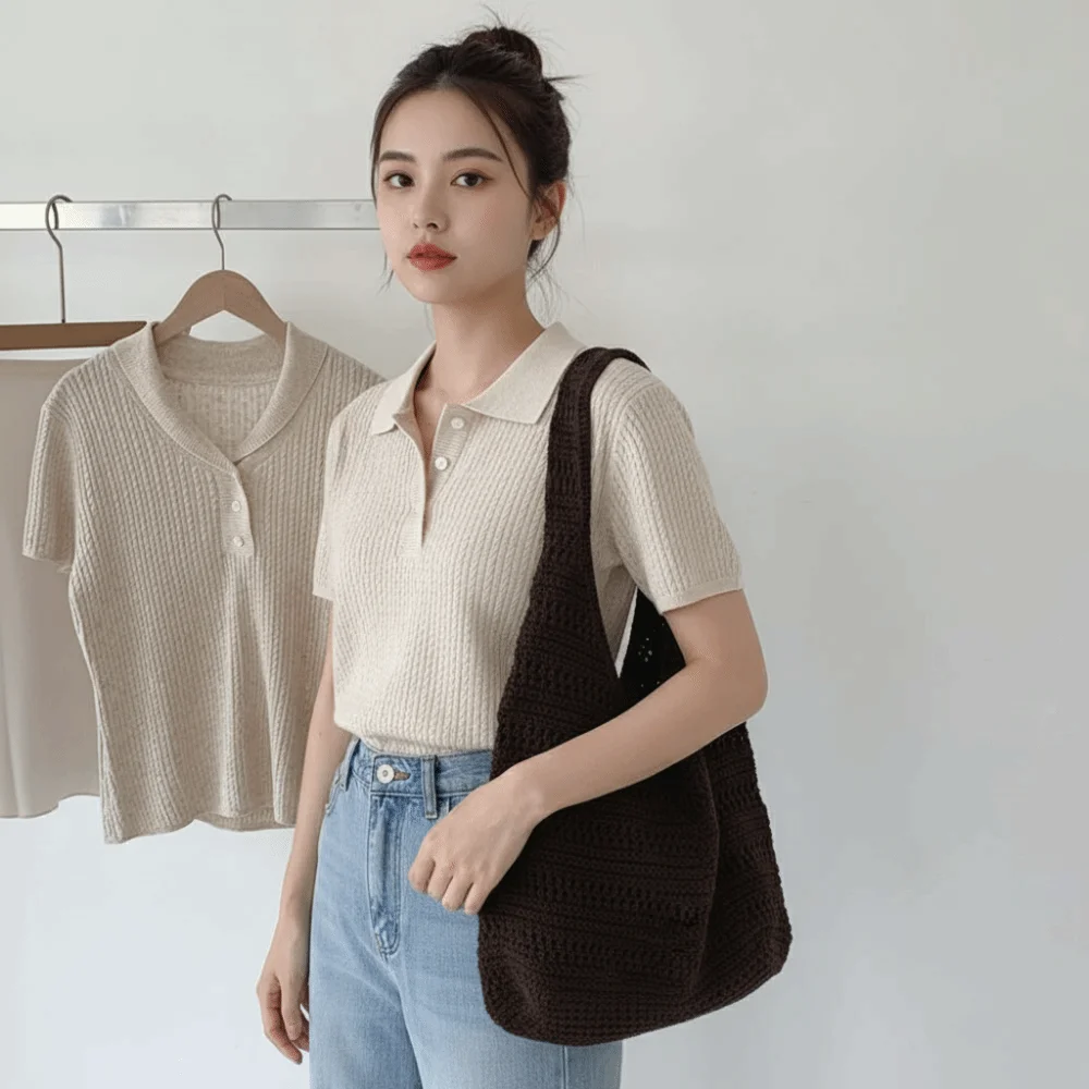 Large Capacity Crochet Tote Breathable Texture Lightweight Hollow Out Shoulder Bag Sturdy Strap Minimalist Design Knit Hobo Bag