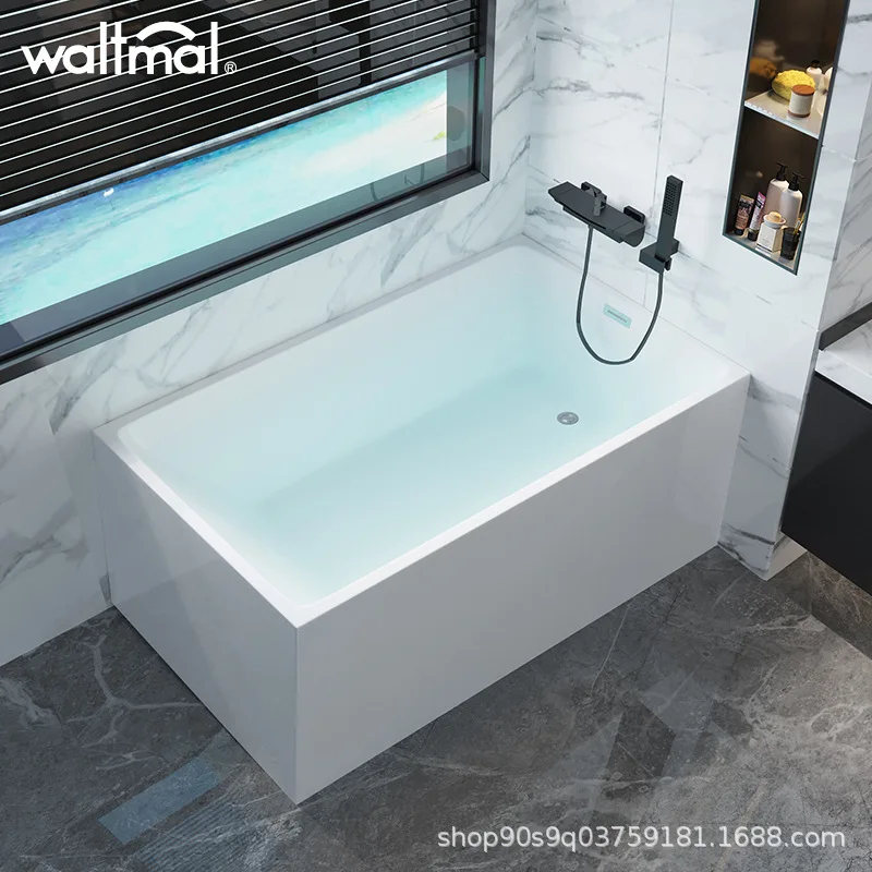 

Waterma Freestanding Household Bathtub Square Bathtub Acrylic Japanese Thin-sided Bath 1.3 Meters