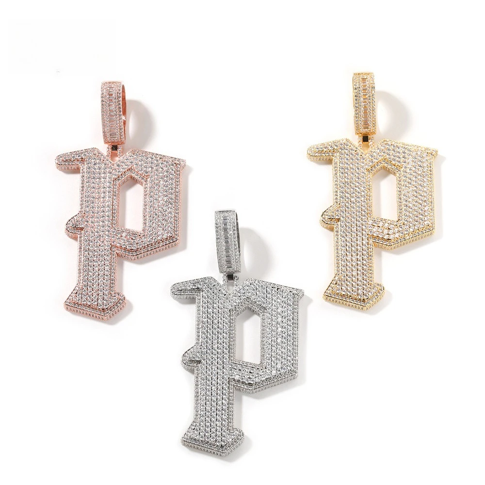 

Новый медный кулон в стиле хип-хоп с инкрустацией цирконами, крупный кулон с буквой P, подарок в стиле хип-хоп.