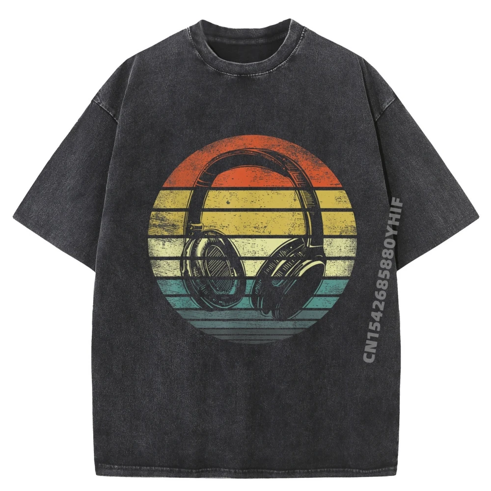 

Music Lover Producer DJ Funny Retro Headphones Mens Designer T Shirt High Quality Men's Washed T-Shirt HOLIDAYS