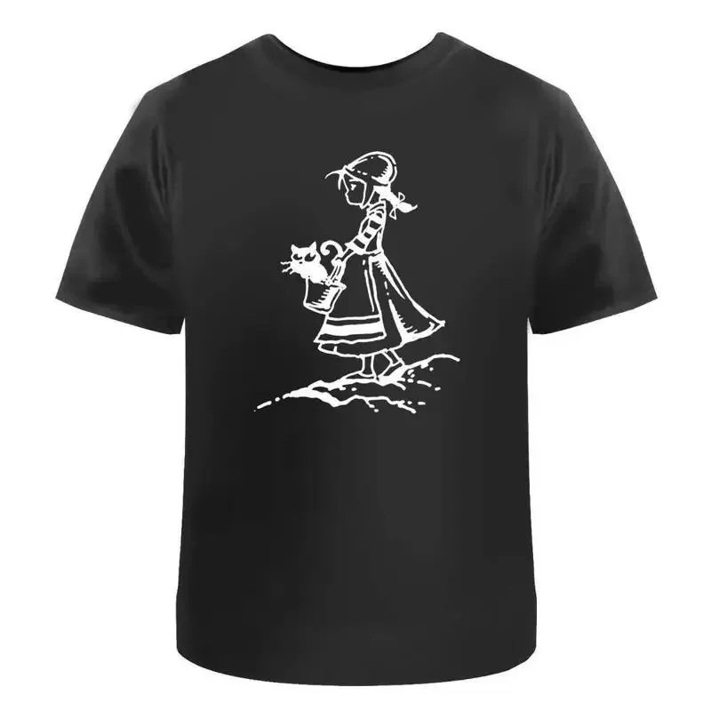 Little Girl Carrying Cat' Cotton T Shirt Ta027767