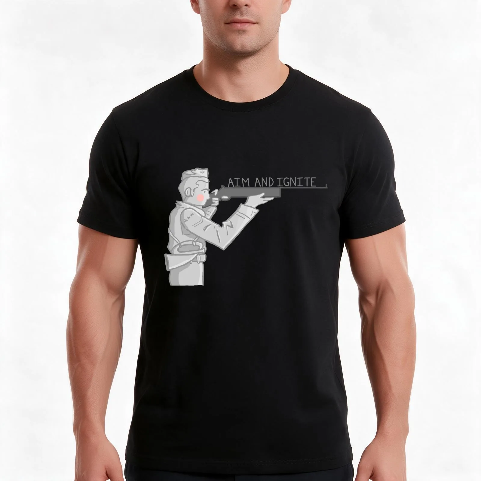 Aim and Ignite T-Shirt, Summer Casual Cotton Tee, Oversized Streetwear Tops, Vintage Graphic Print, Loose Fit Short Sleeve