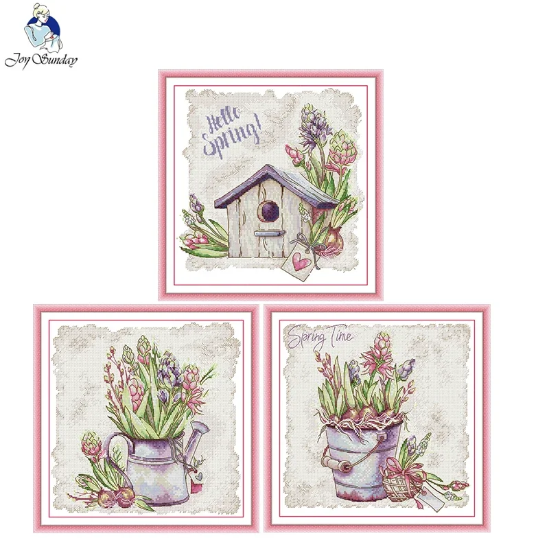 Joy Sunday Kreuzstichset Hyazinthenmuster gezählt bedruckter Stoff Leinwand Aida 16CT 14CT 11CT DIY Handstickerei Craaft Sets