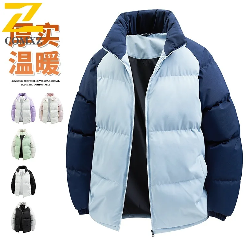 

COMXZ 2025 Autumn Winter Color Block Cotton Jacket Unisex Stand Collar Loose Fit Thick Warm Coat tactics lightweight windbreaker