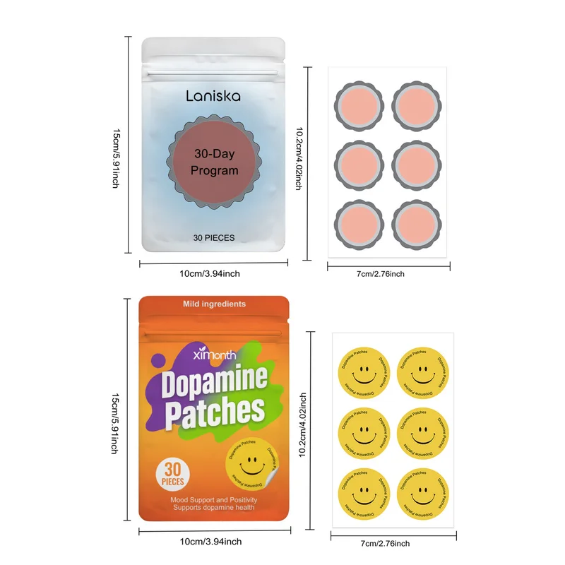Combo 30-Day Program Patches & Dopamine Patches Bundle, Total 60 Pieces Portable Self Adhesive Skin Patches Set