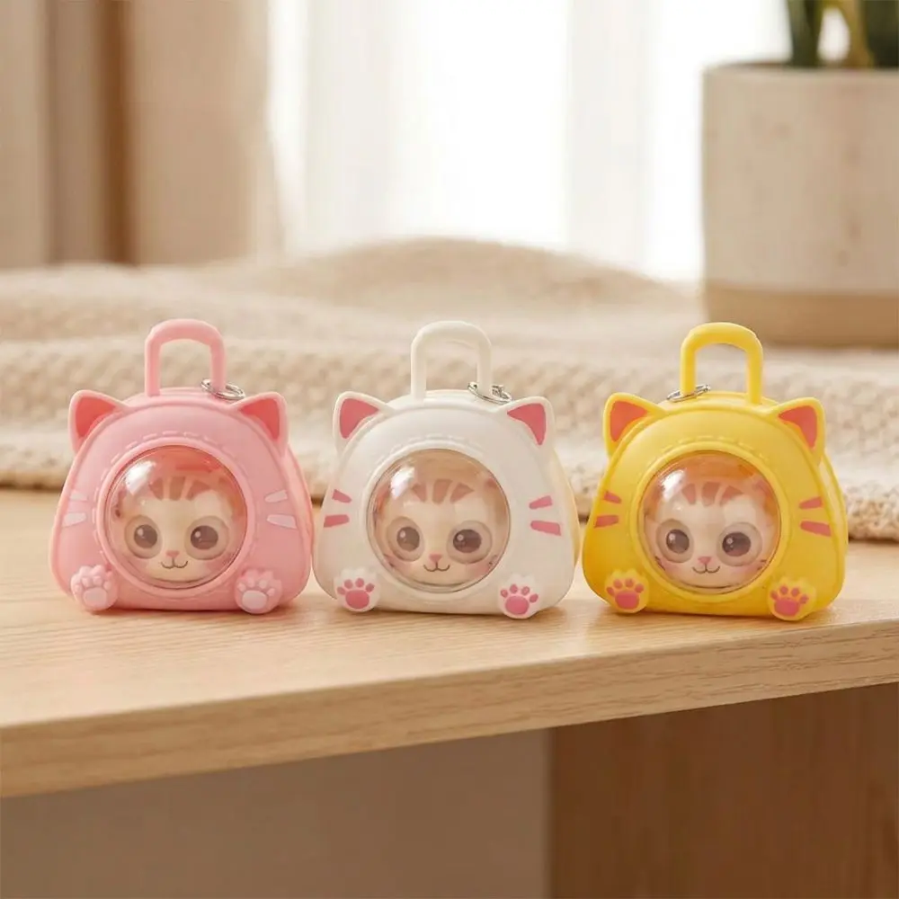 Cartoon Eye Changing Cat Bag Keychain Funny One Click Face Cat Squeeze Sound Charm Multi Expression Plastic