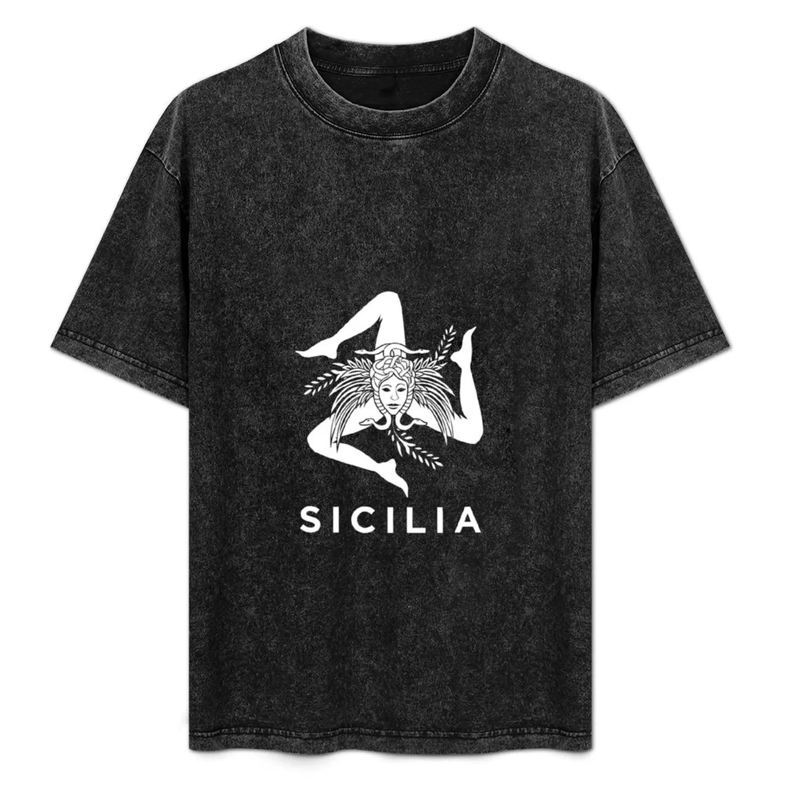 

Sicilian Pride Sicilia Sicilian Flag Trinacria Graphic T-Shirt rapper graphic tees oversized mens workout shirts