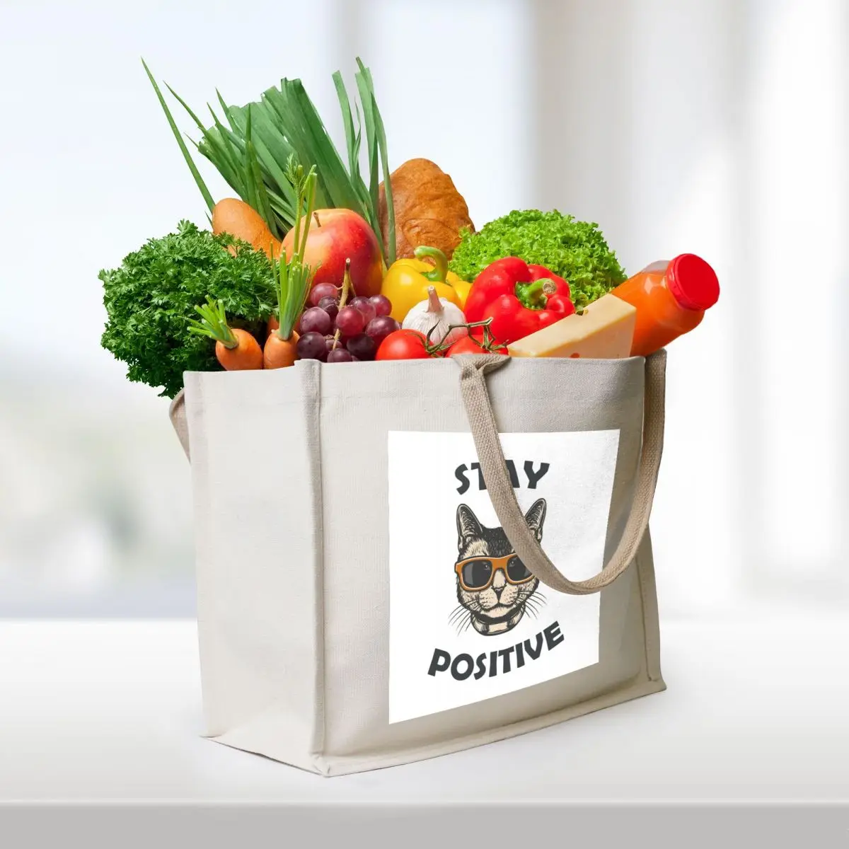 Cat, Stay Positive, Katze Tote Bag canvas bags sacs de shopping bags luxury women Custom bag