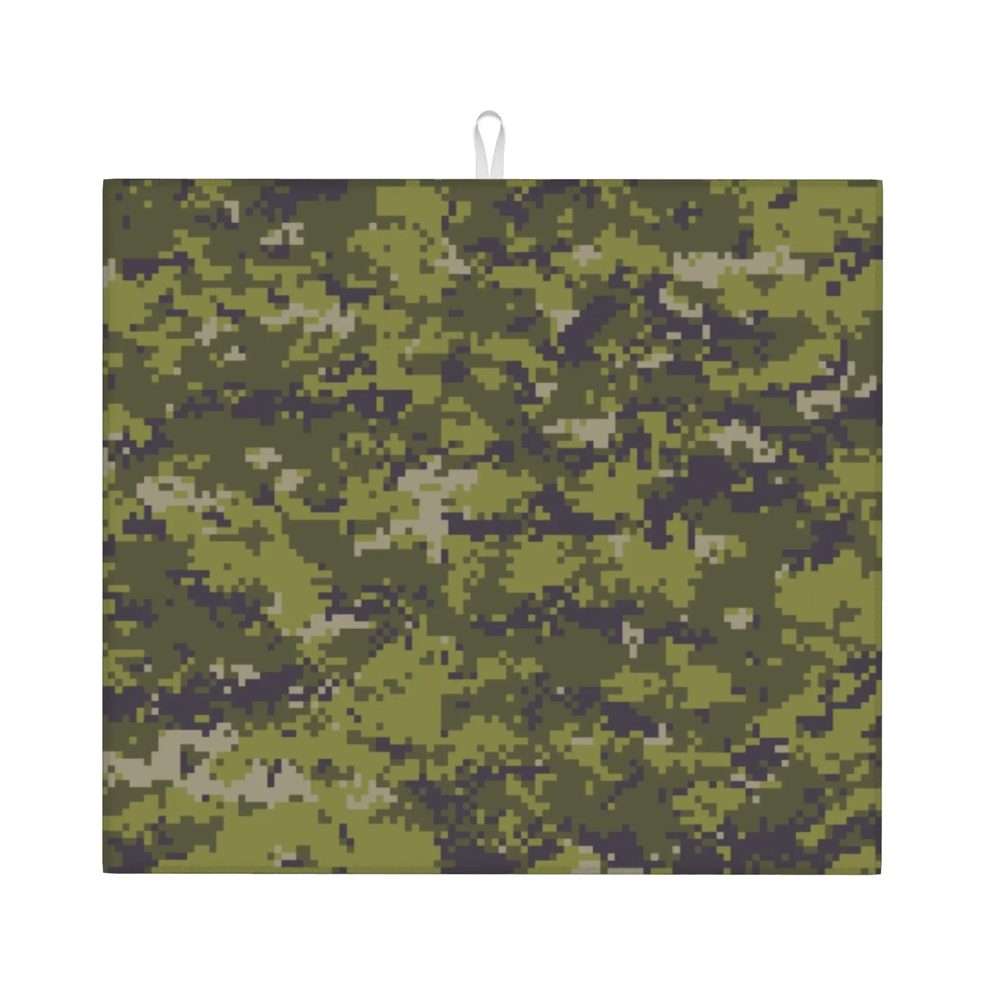 Digital Camo Color Green Swiss Camouflage Drying Mat For Kitchen Waterproof Non‑Slip Oil Proof Reusable Countertop Protector Mat