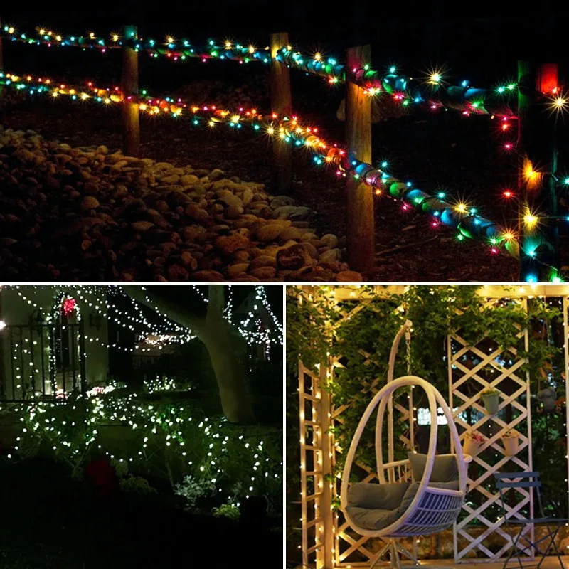 100M Leather LED Solar Fairy String Lights Waterproof Outdoor Garland High Power Solar Lamp for Garden Christmas Holiday Decor