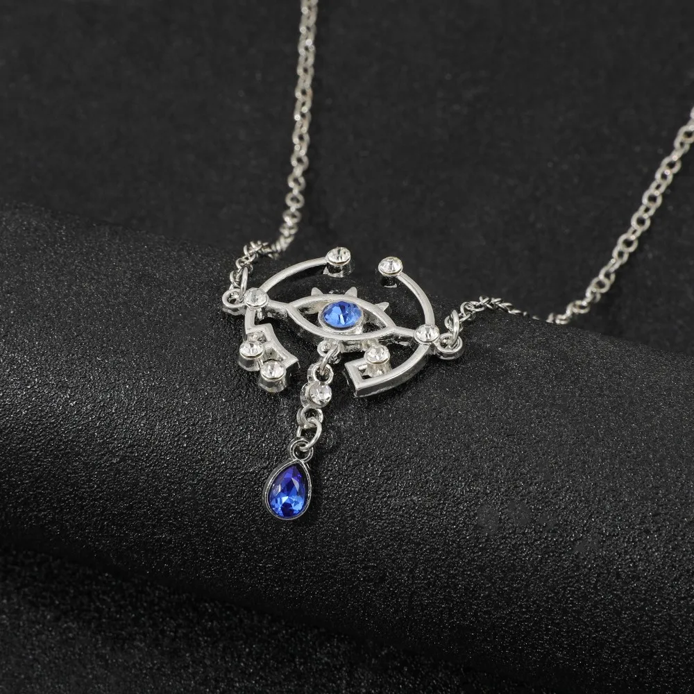 The Legend of Zelda Sheikah Eye Necklace Blue Crystal Pendant Necklace Cosplay Jewelry Gift for Game Fans