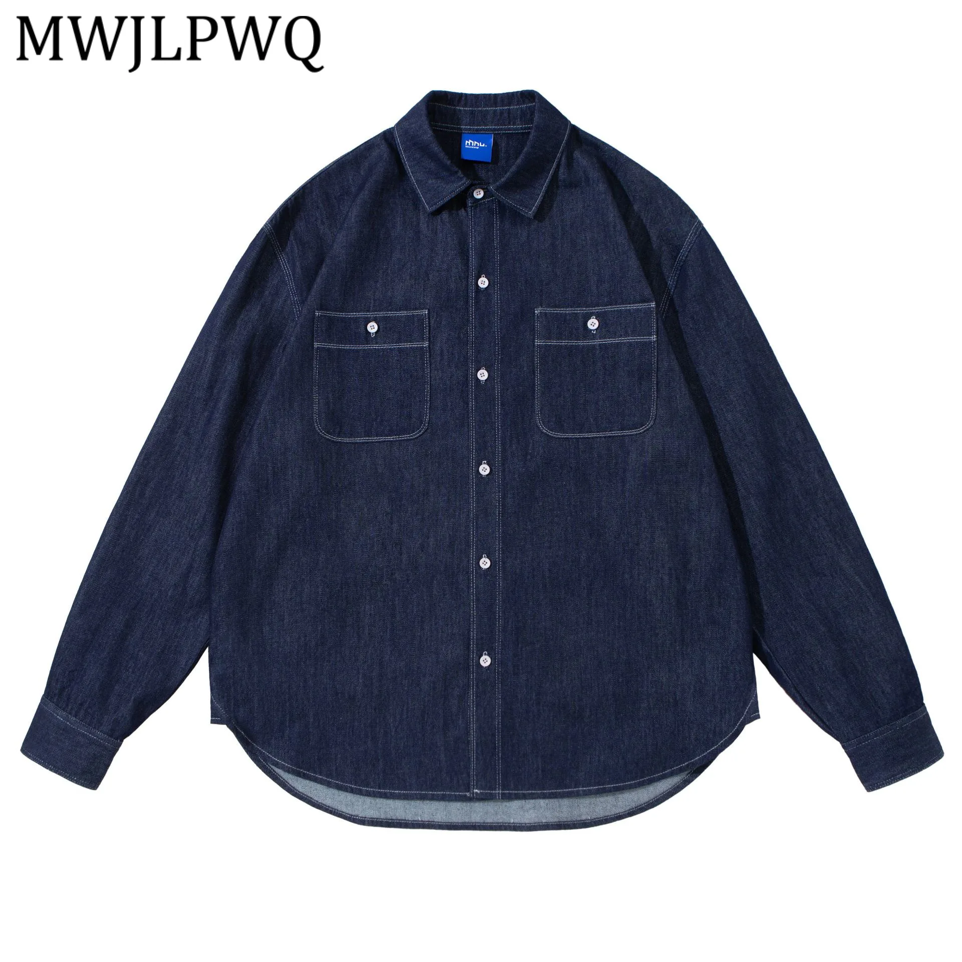 

MWJLPWQ 2026 Весенняя новинка: Мужская рубашка в американском ретро-стиле с отложным воротником, карманом, на одной пуговице, свободного кроя, с длинным рукавом, модель 13455