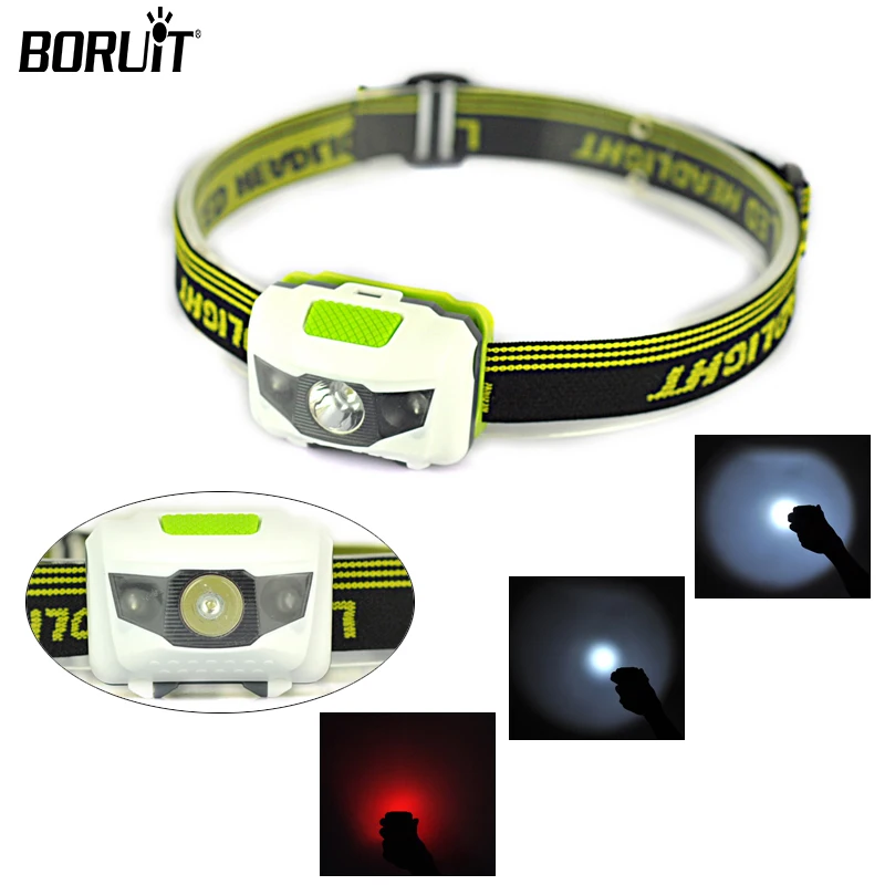 BORUiT LED faro portátil Mini faro impermeable cabeza de trabajo antorcha para pesca al aire libre Camping linterna